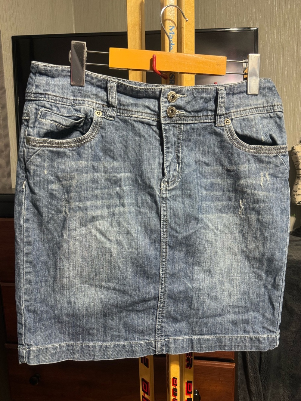 Y2K Point Zero Distressed Denim Mini Skirt Double Button Size 9/10